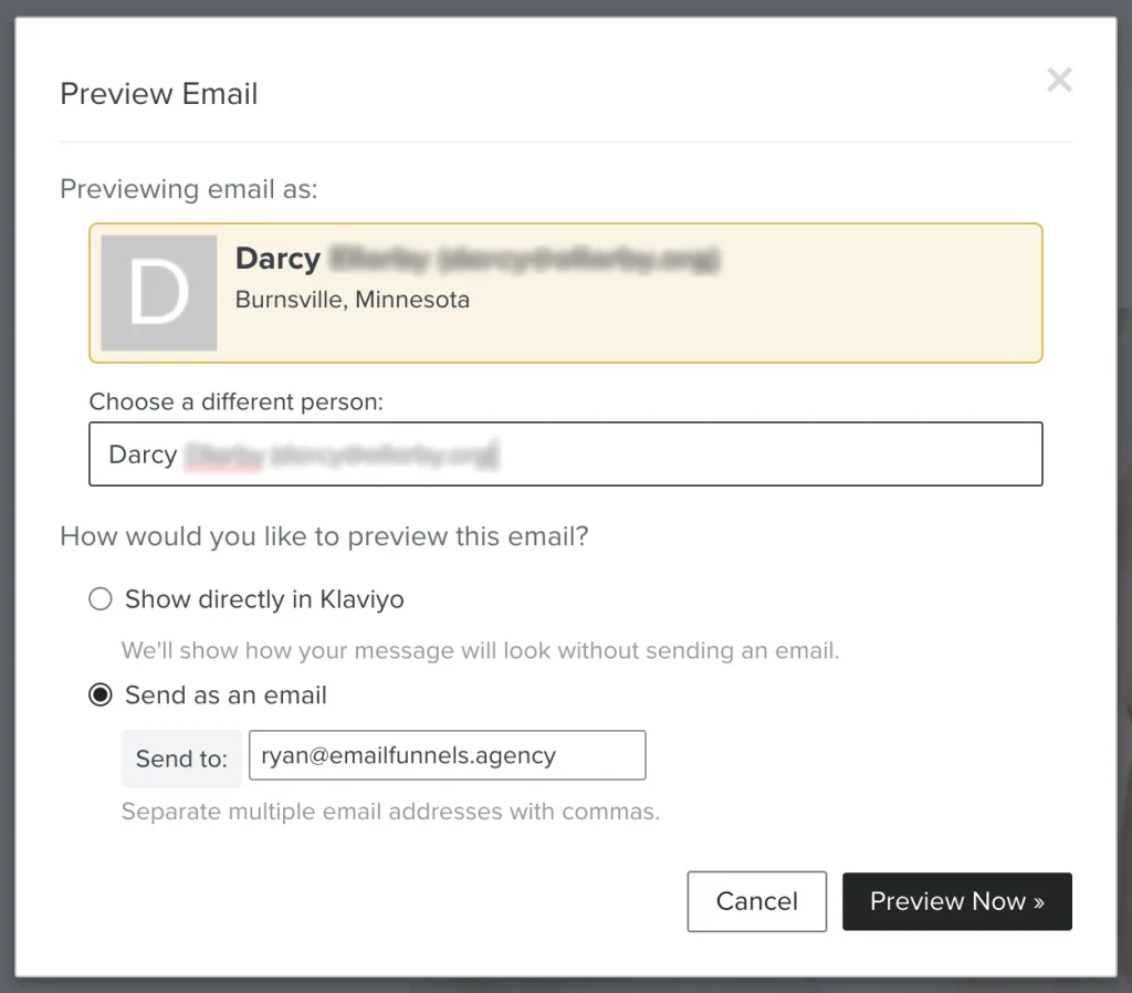 Previewing an email as a real customer would see it in Klaviyo