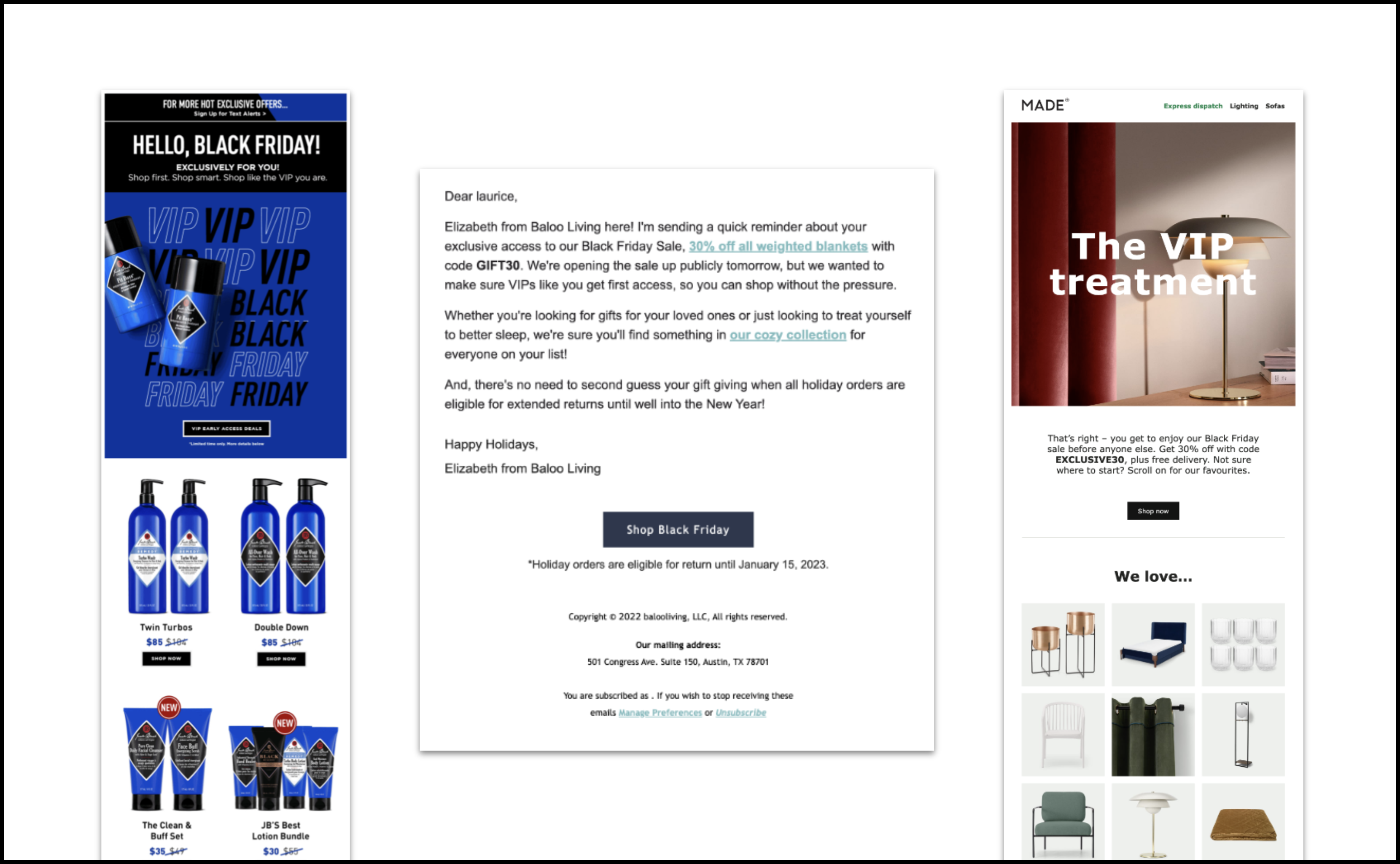 Black Friday VIP email examples